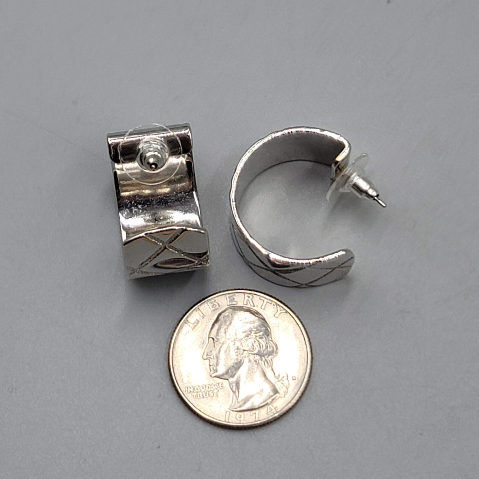 Wide Hoop Pierced Earrings Silver tone Hoops 7/8" x 1/2"