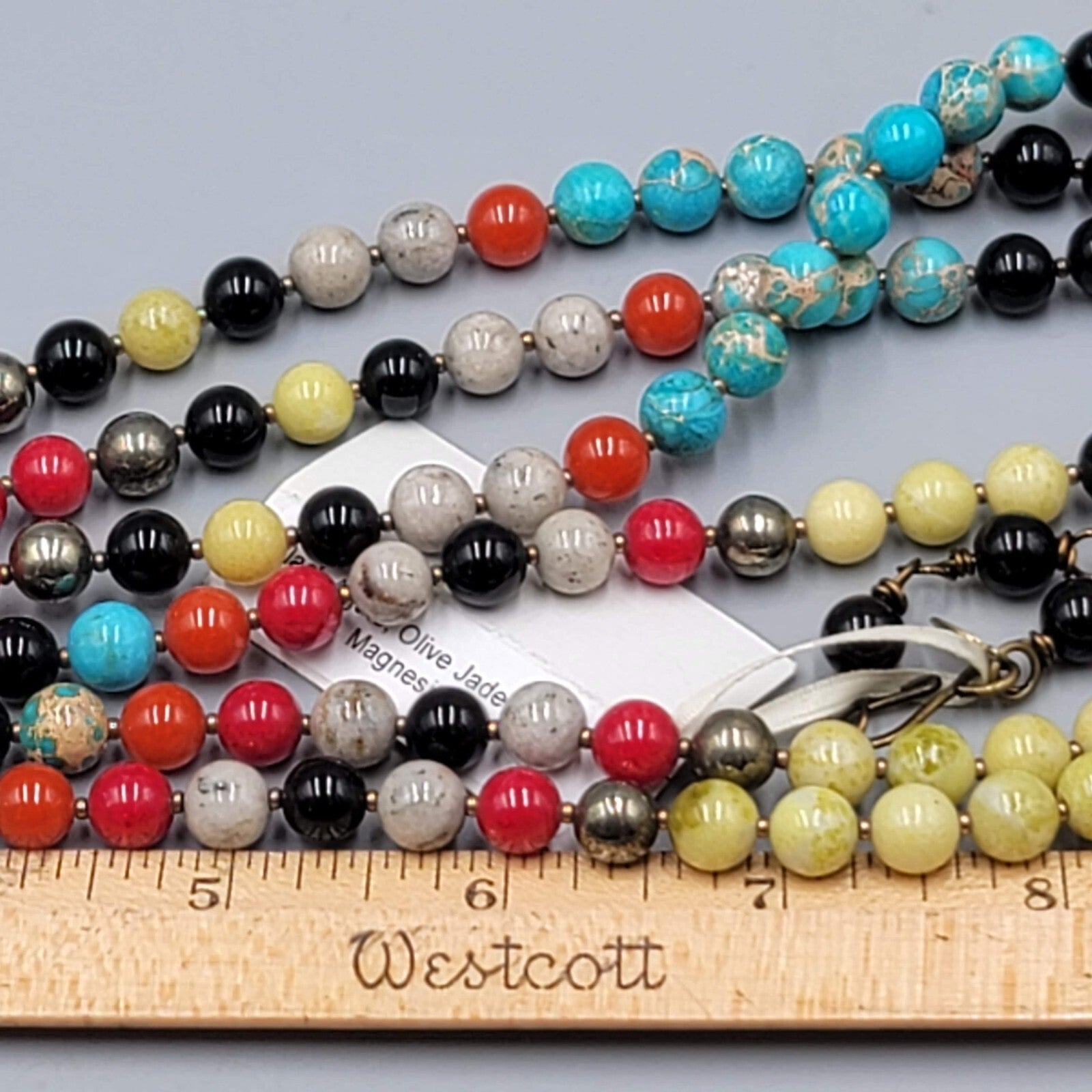 Simon & Ruby Gemstone Bead Necklace Statement Sterling Silver 28"