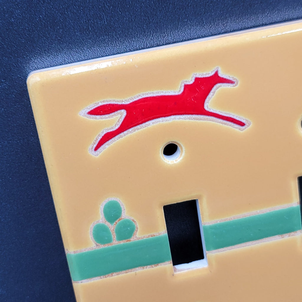 Southwestern Ceramic Triple Light Switch Plate Cover Red Blue Yellow Horses