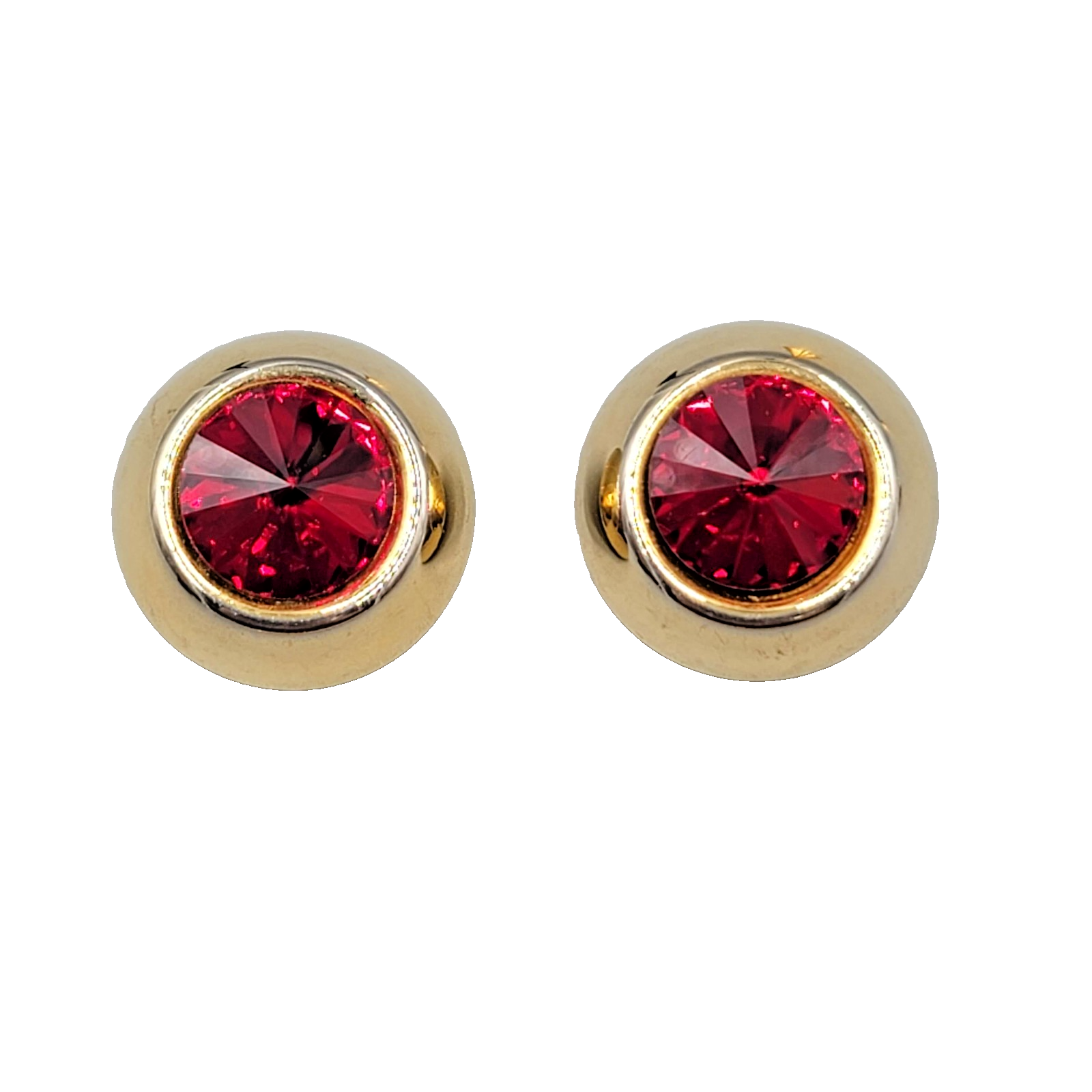 Vintage Red Rivoli Clip on Earrings Gold tone Round Statement 1 in