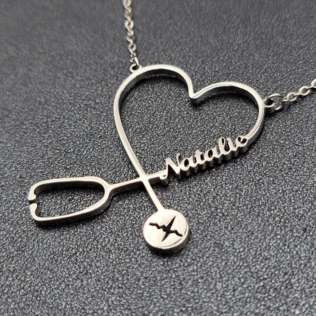 Natalie Nurse Heart Stethoscope Pendant Necklace Silver tone 16"-19"