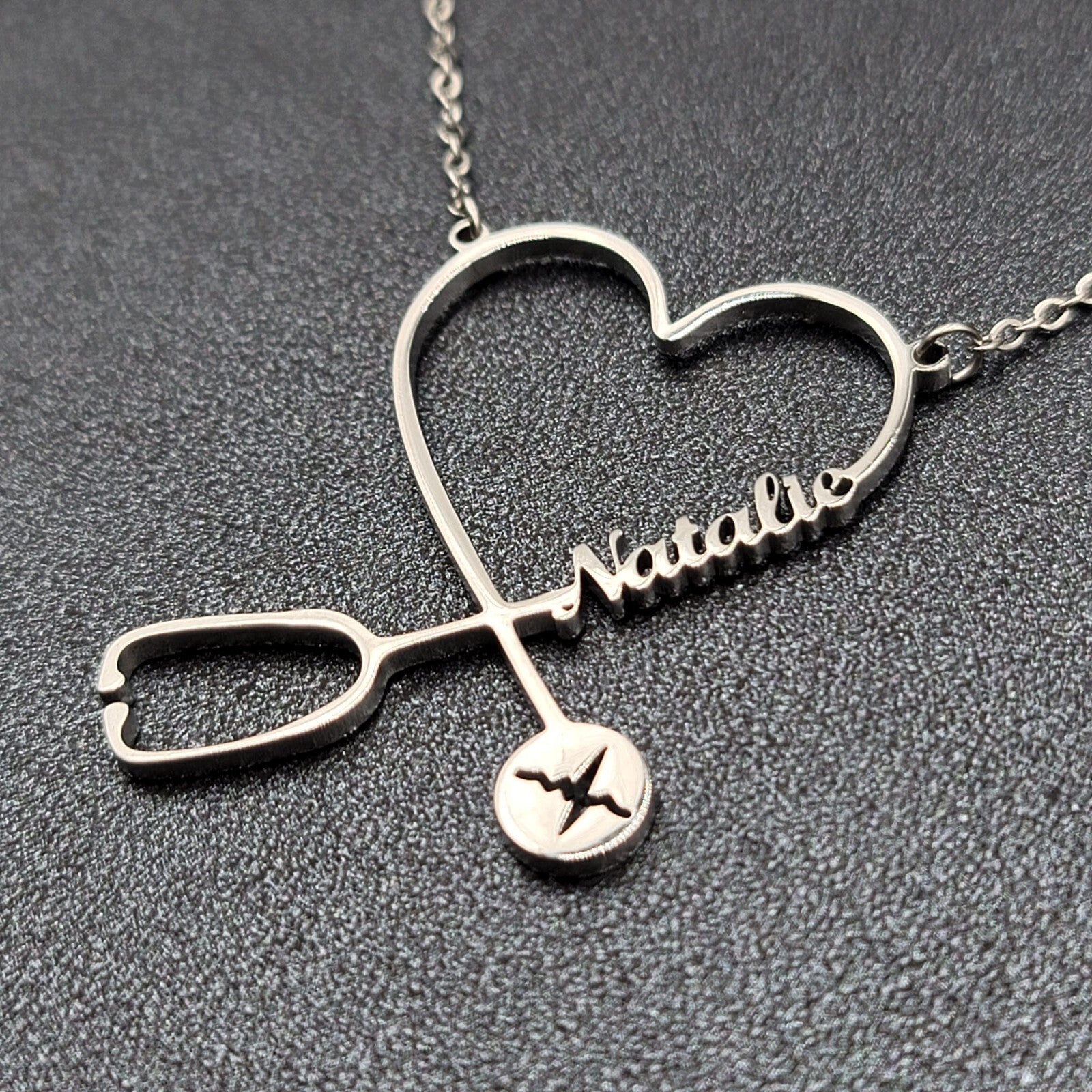 Natalie Nurse Heart Stethoscope Pendant Necklace Silver tone 16"-19"