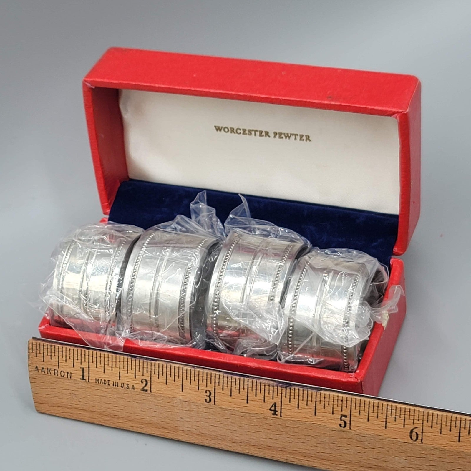 Royal Worcester Pewter Napkin Rings In Original box 4 Napkin Rings USA