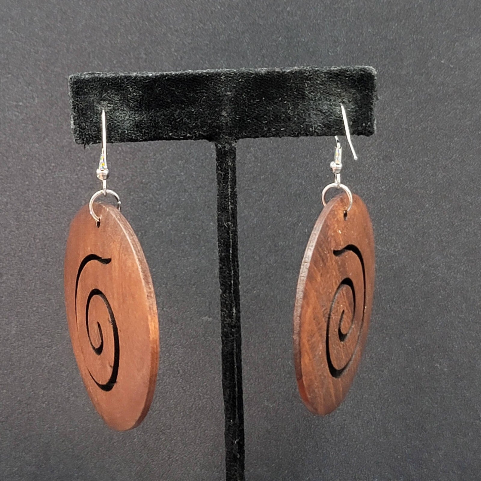 New Boho Pierced Earrings Large Solid Wood Spiral Dangle Statement 2"