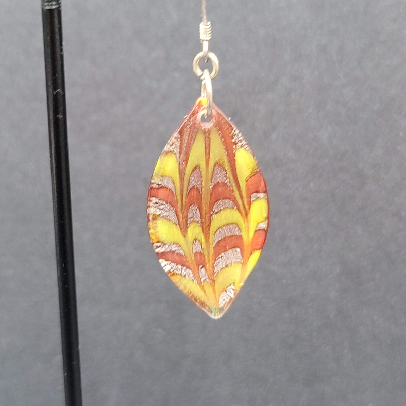 Sterling Silver Pierced Earrings Dichroic Red Glass Dangle 1.25"