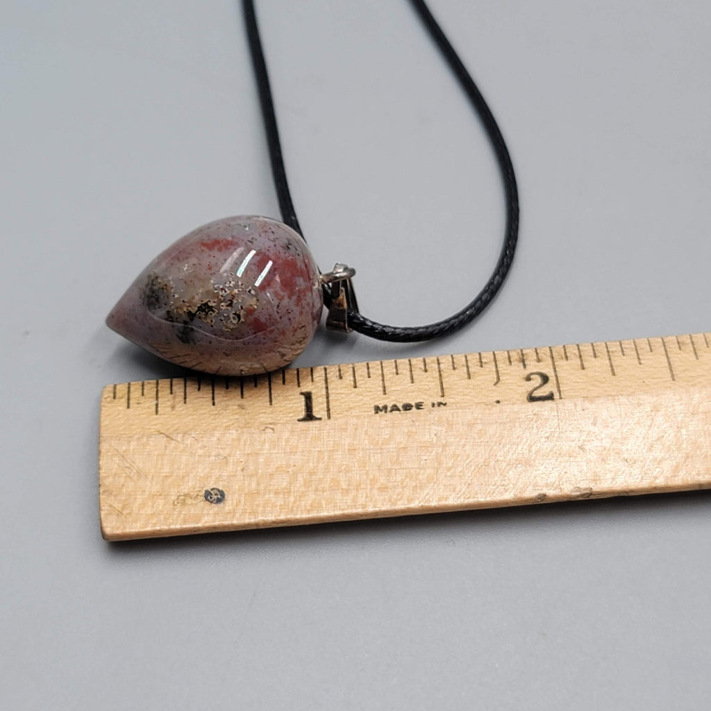 Scolecite Teardrop Pendant Necklace Black Cord 20"-22"