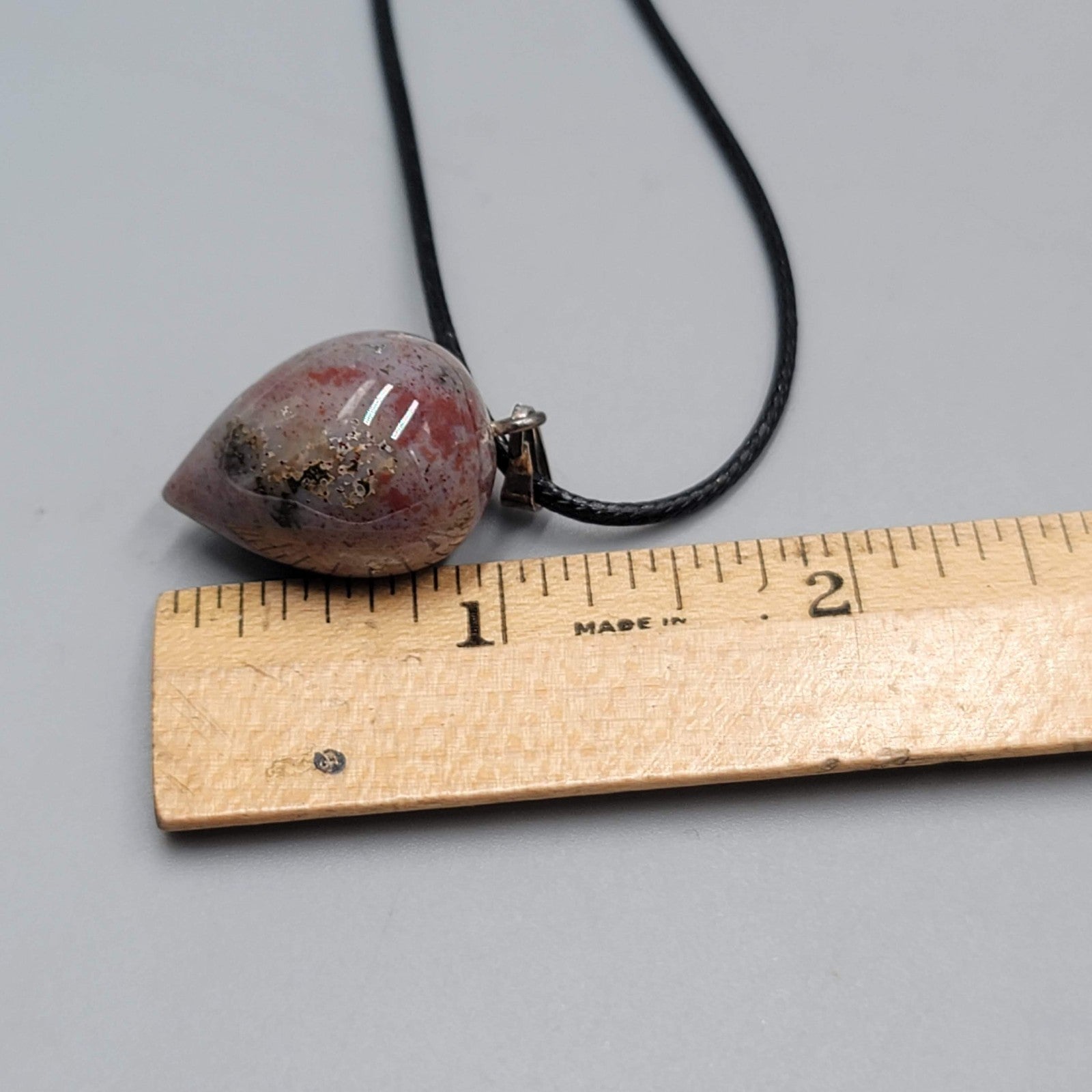 Scolecite Teardrop Pendant Necklace Black Cord 20"-22"