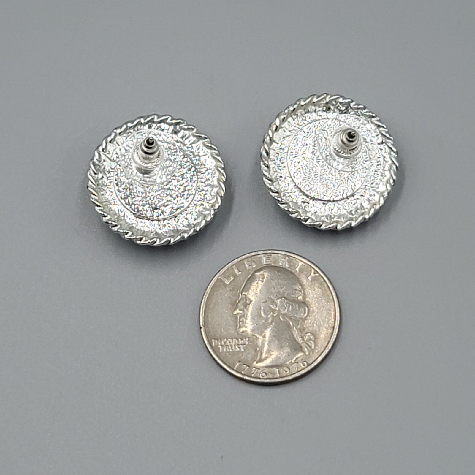 Vintage Pierced Earrings Silver tone Green Moon glow Cabochon 7/8"