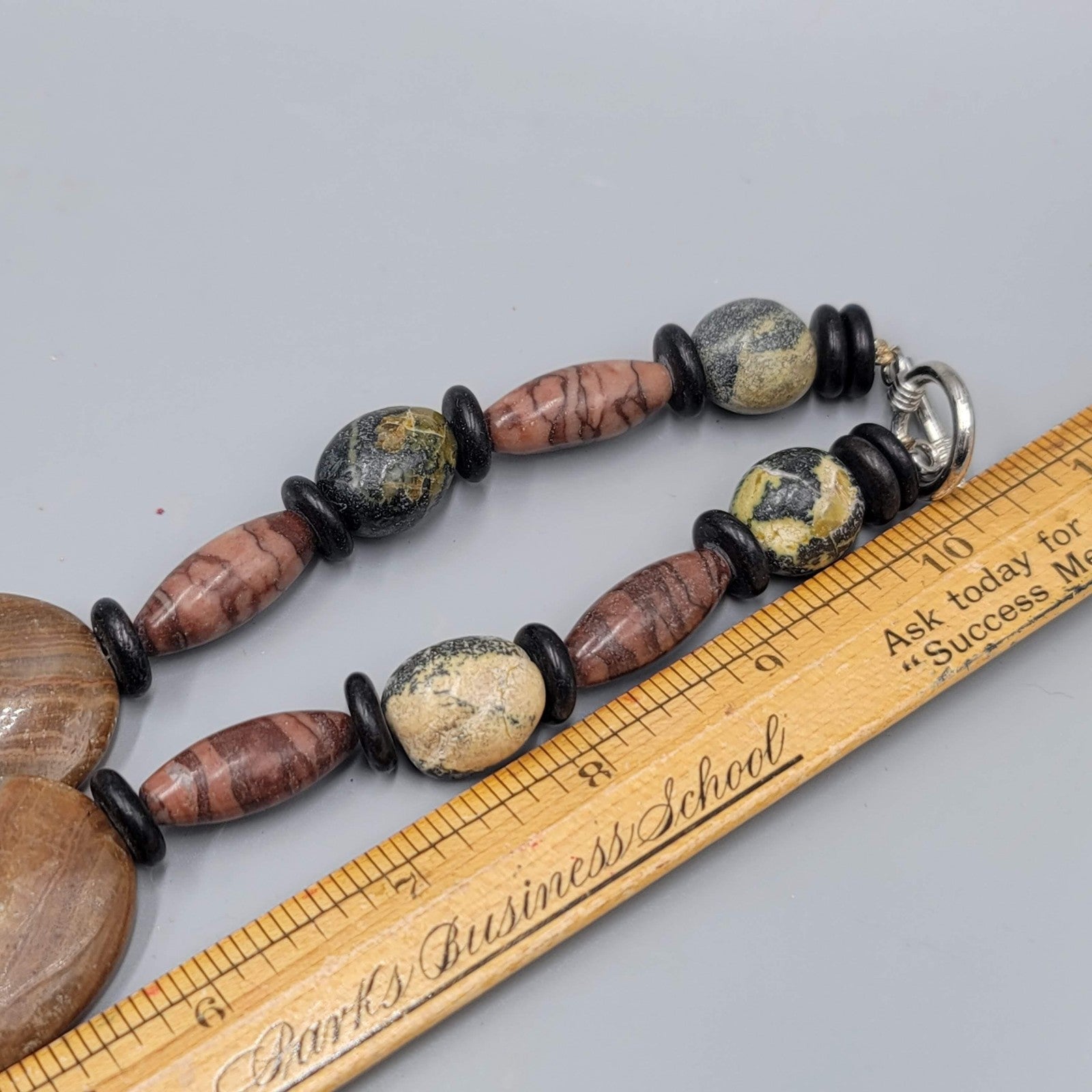 Elephant Pendant Necklace Mixed Stone Beads Toggle Clasp 24 in African Motif