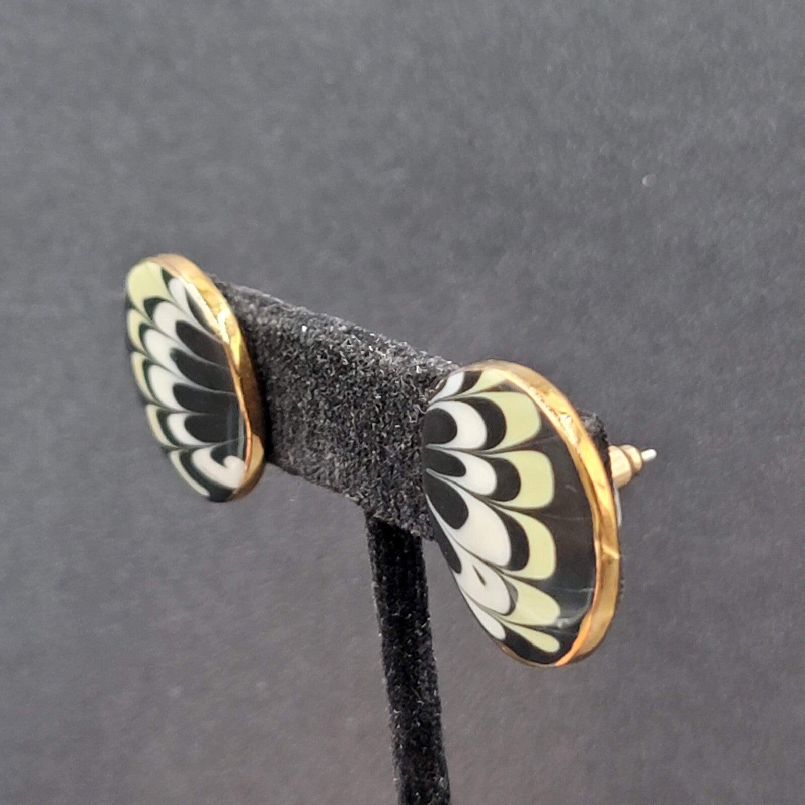 Vintage Pierced Earrings Hand Painted Ceramic Round Studs 7/8"