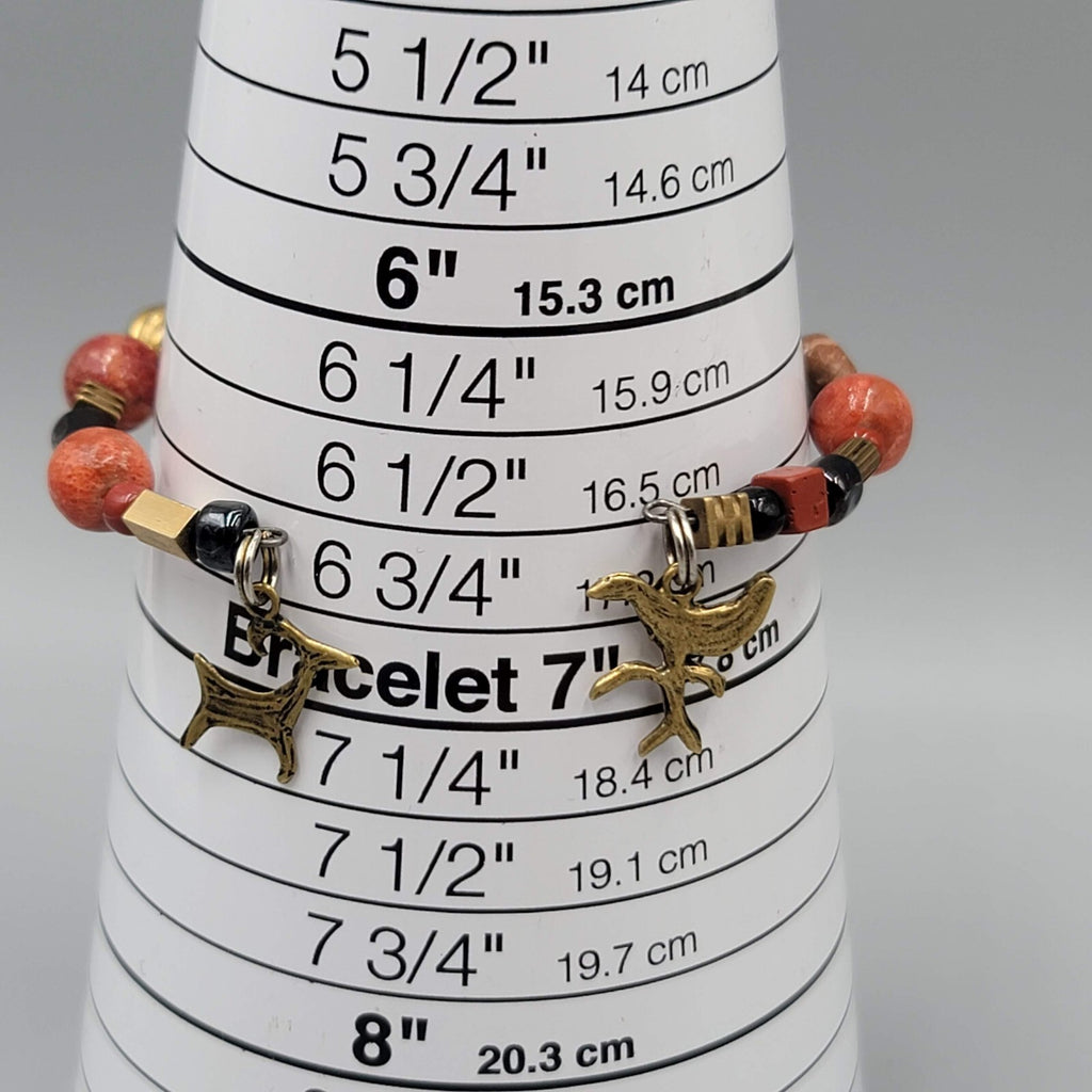 Stone Brass Animal Charm Bracelet Memory Wire Brown Orange