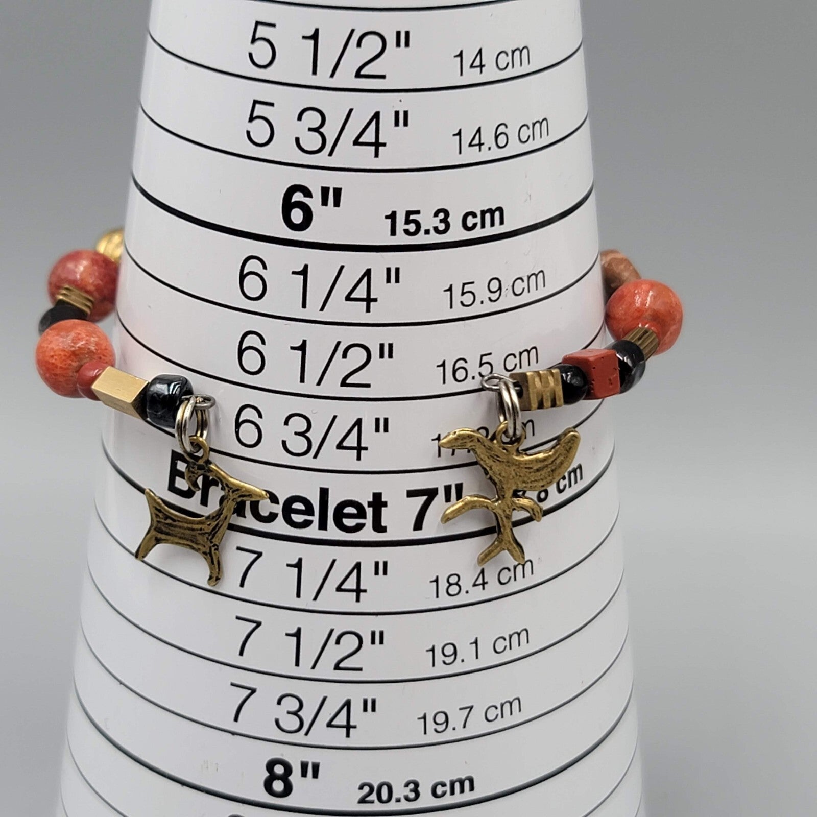 Stone Brass Animal Charm Bracelet Memory Wire Brown Orange