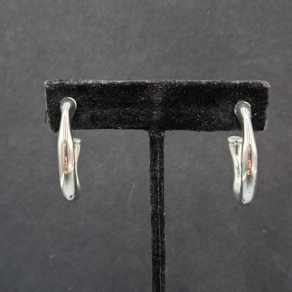 Pierced Earrings Polished Silver Plated Wavy Hoops Diamond Accent 1 1/8"