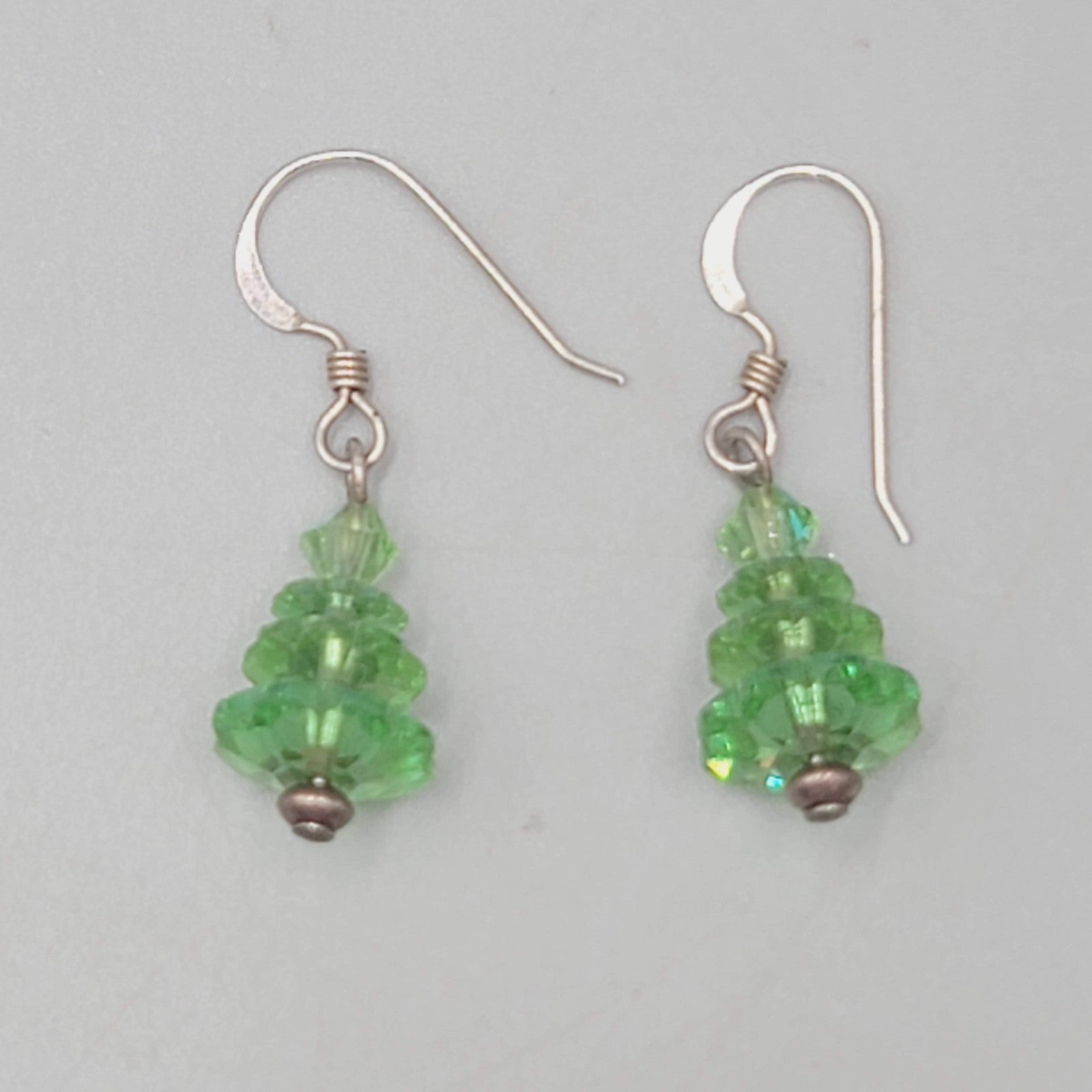Bead Evergreen Tree Pierced Earrings Crystal Silver tone Dangle 3/4"
