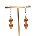 Brown Glass Bead Pierced Earrings Silver tone Dangle 1.5 in