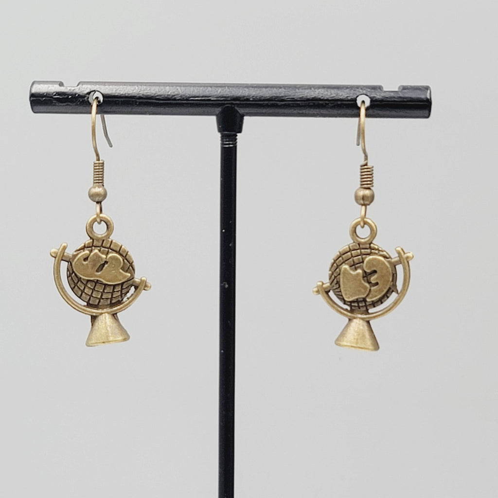 Globe Pierced Earrings New Bronze tone Dangle 3/4"