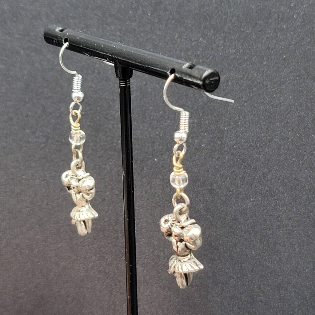 Cheerleader Pierced Earrings Silver tone Beaded Dangle 1.25"
