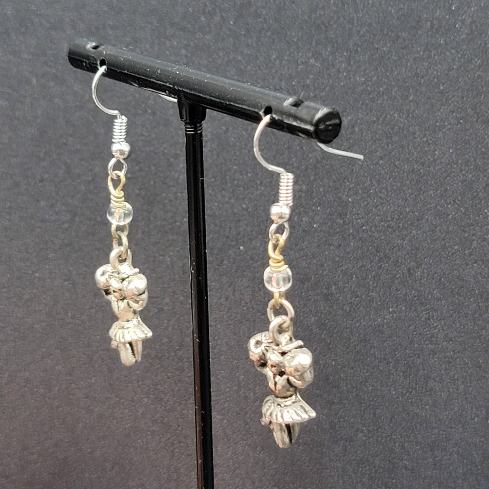 Cheerleader Pierced Earrings Silver tone Beaded Dangle 1.25"