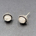 Pierced Earrings Silver tone Moonstone Oval Studs 1/2"