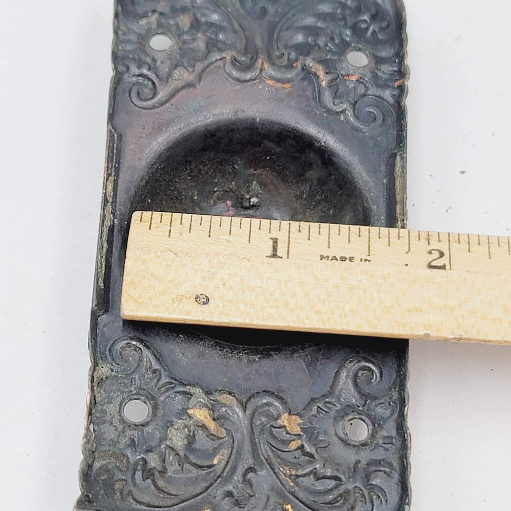 Antique Copper Door Bell Back Plate Ornate  4 in x 2 in