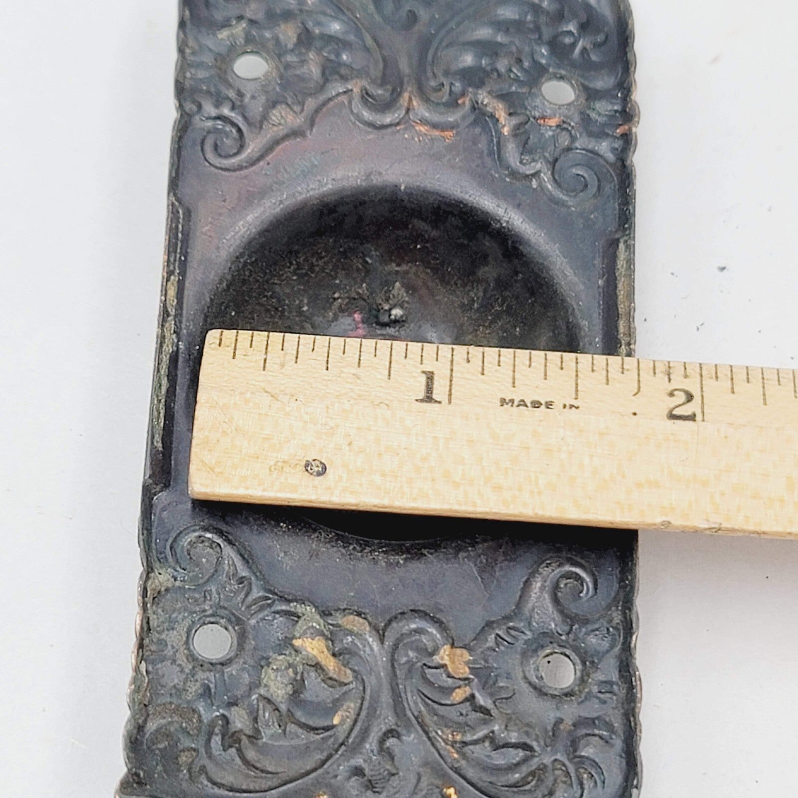 Antique Copper Door Bell Back Plate Ornate  4 in x 2 in