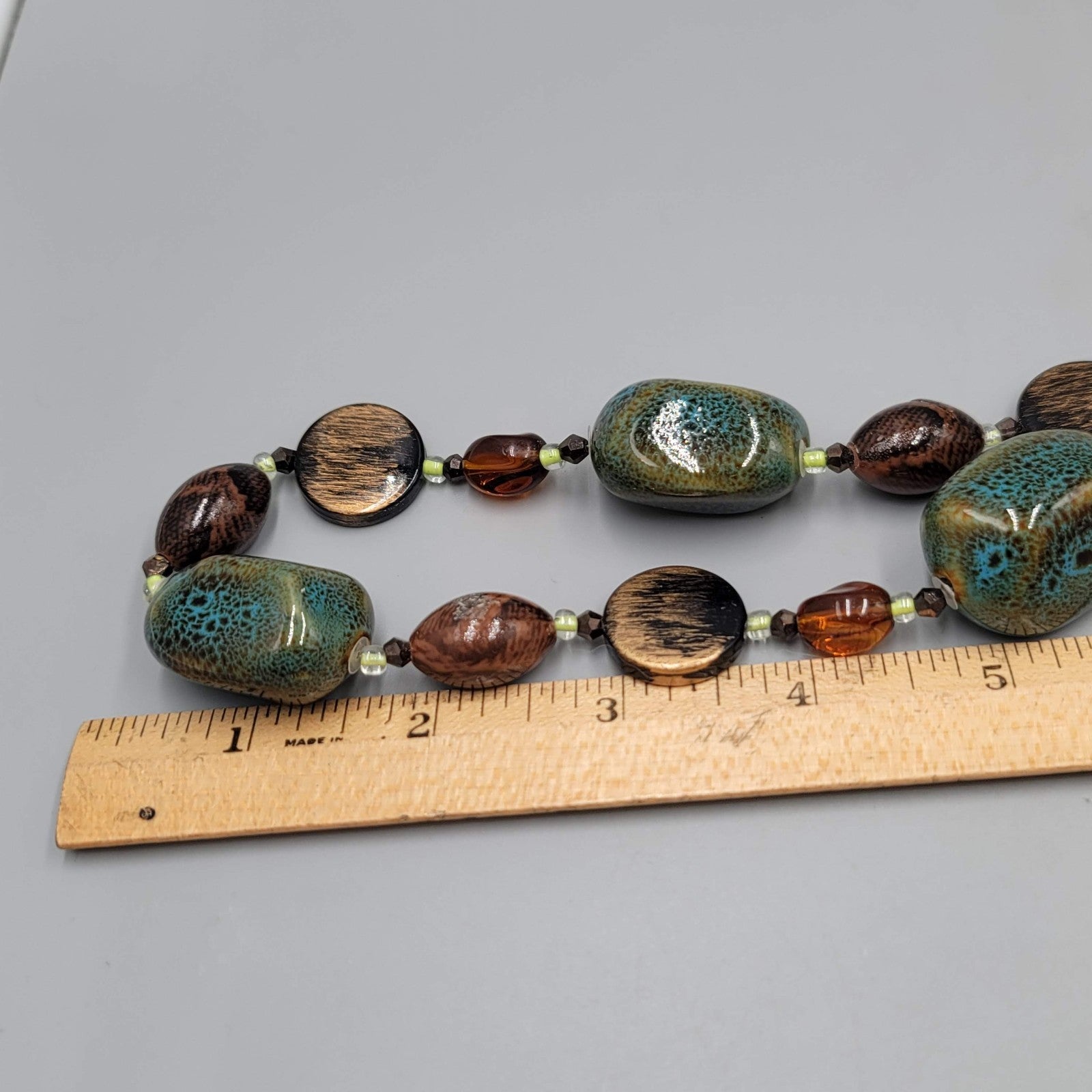 Statement Pottery Bead Necklace Eclectic Multicolor 24"