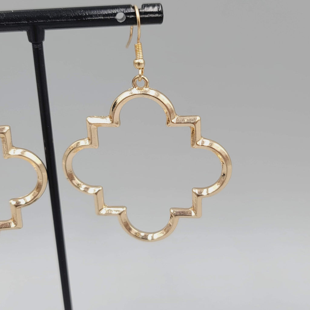 Pierced Earrings Open Work Gold tone Dangle Geometric  1.75"