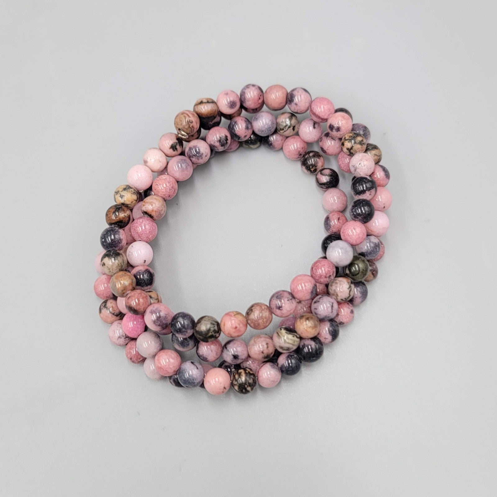 Pink Black Stone Beads Wrap Bracelet Memory Wire 7"