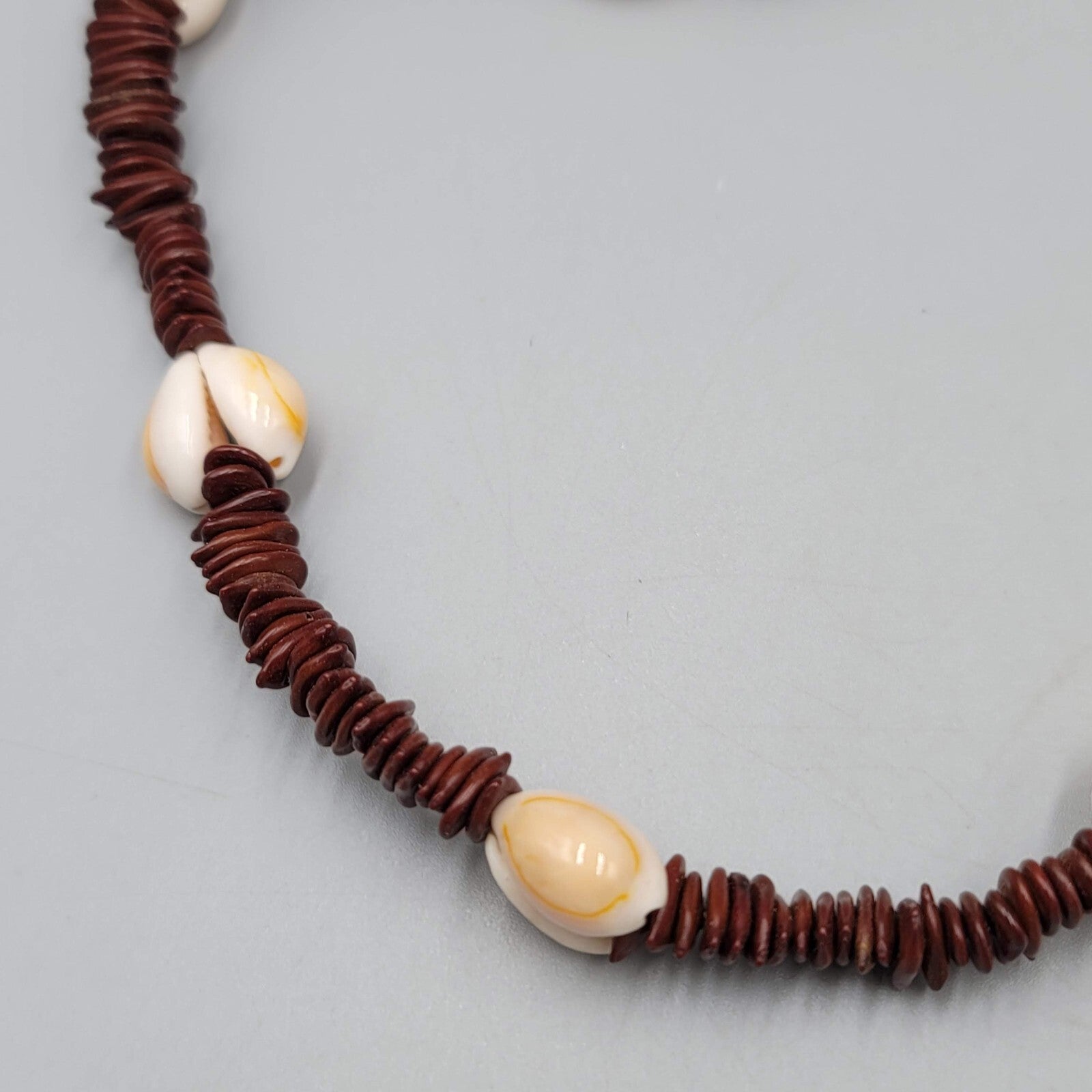 Vintage Apple Seed and Cowrie Shell Bead Necklace Long Handmade 37"