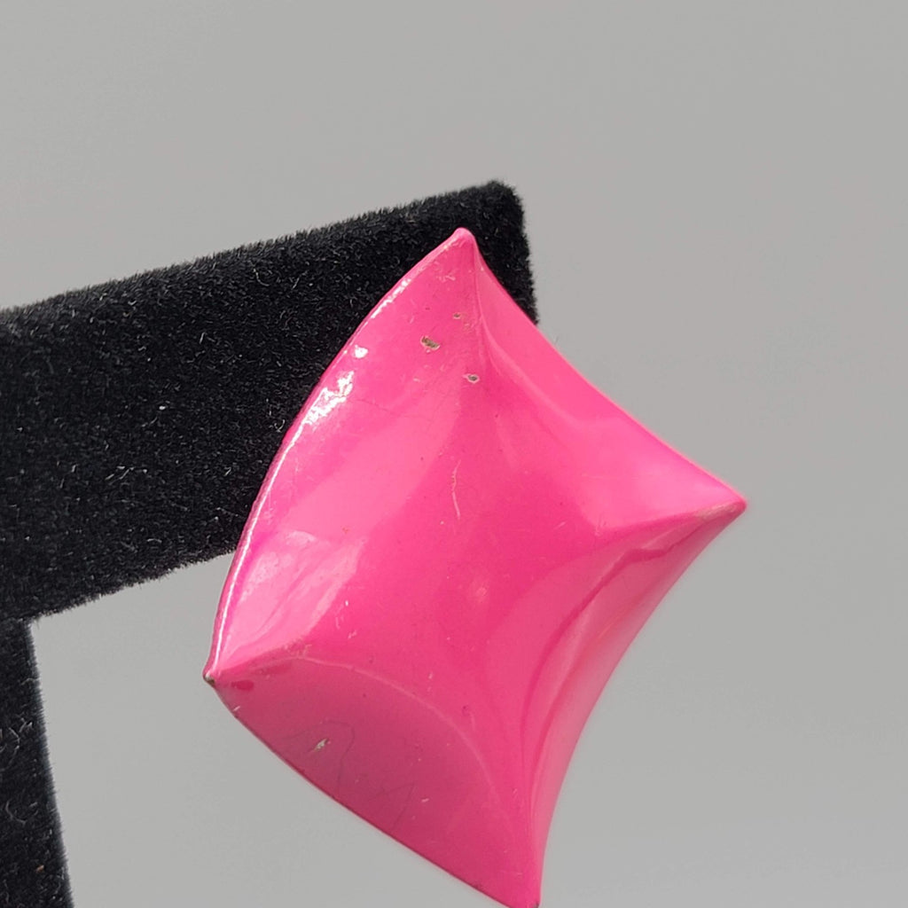 Vintage Hot Pink Enamel Square Pierced Earrings Drop 1.25 in