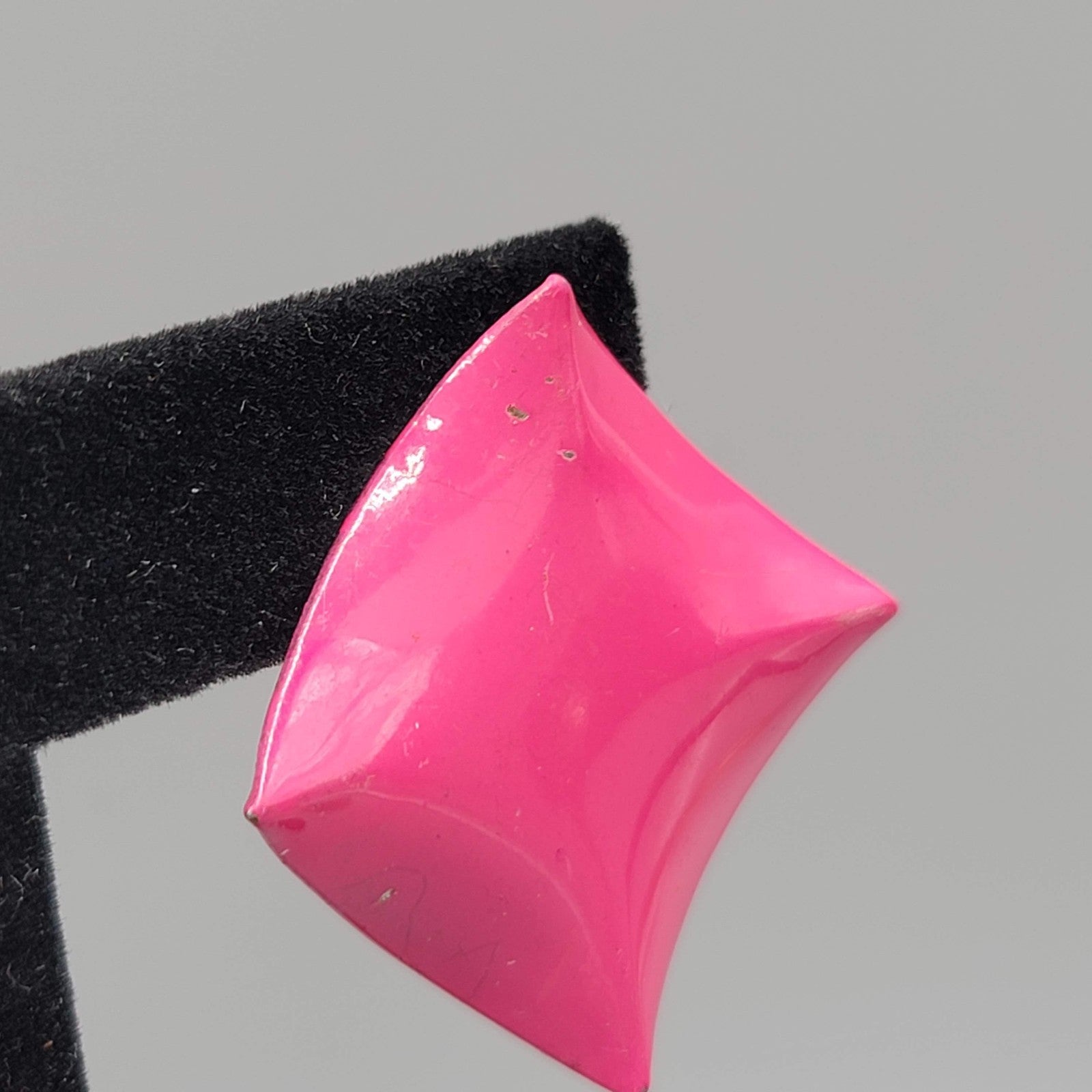 Vintage Hot Pink Enamel Square Pierced Earrings Drop 1.25 in