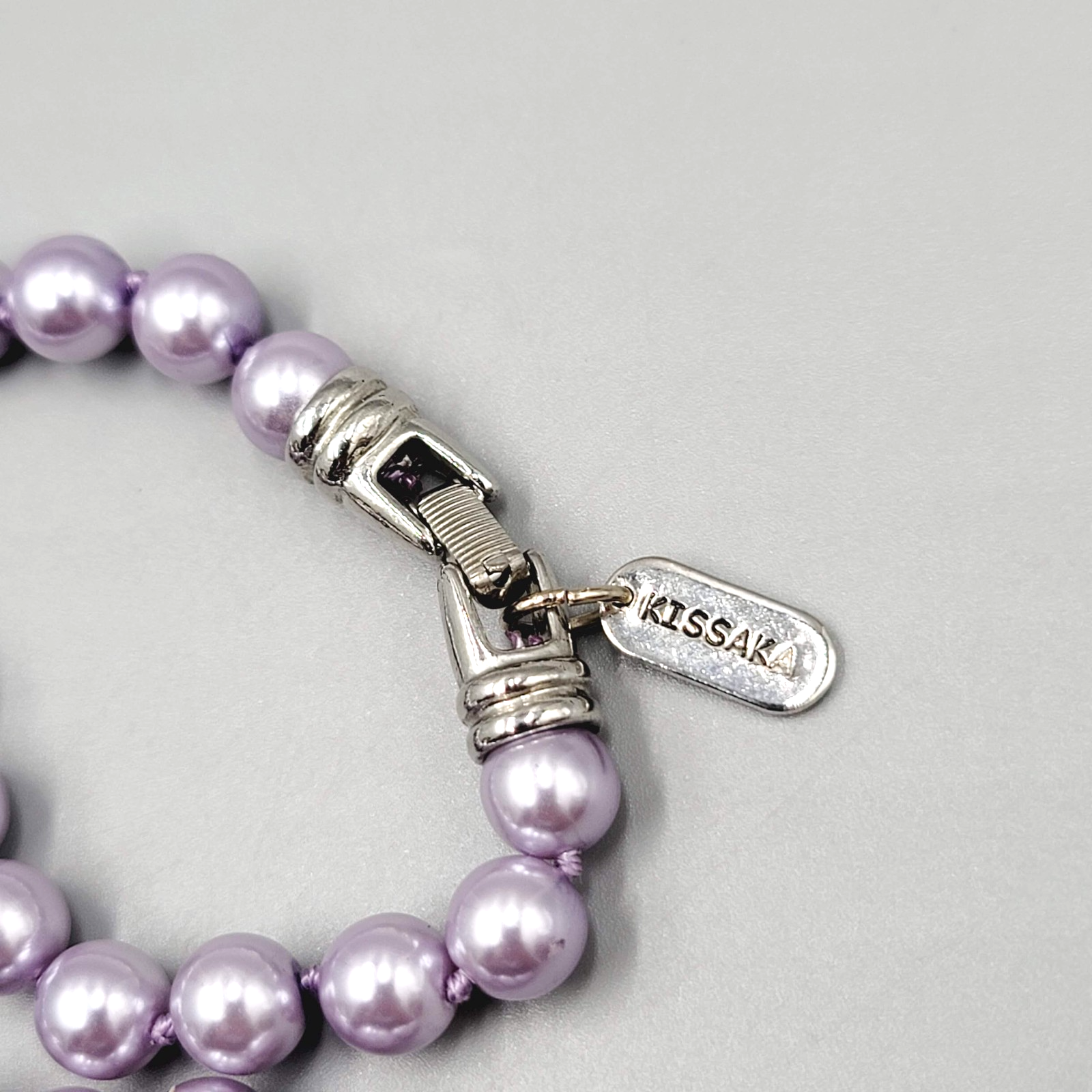 Kissaka Purple Faux Pearl Necklace Long Single Strand 36"
