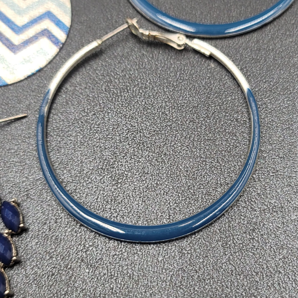 Lot of 3 Pierced Earrings Silver tone Blue Hoops Dangle
