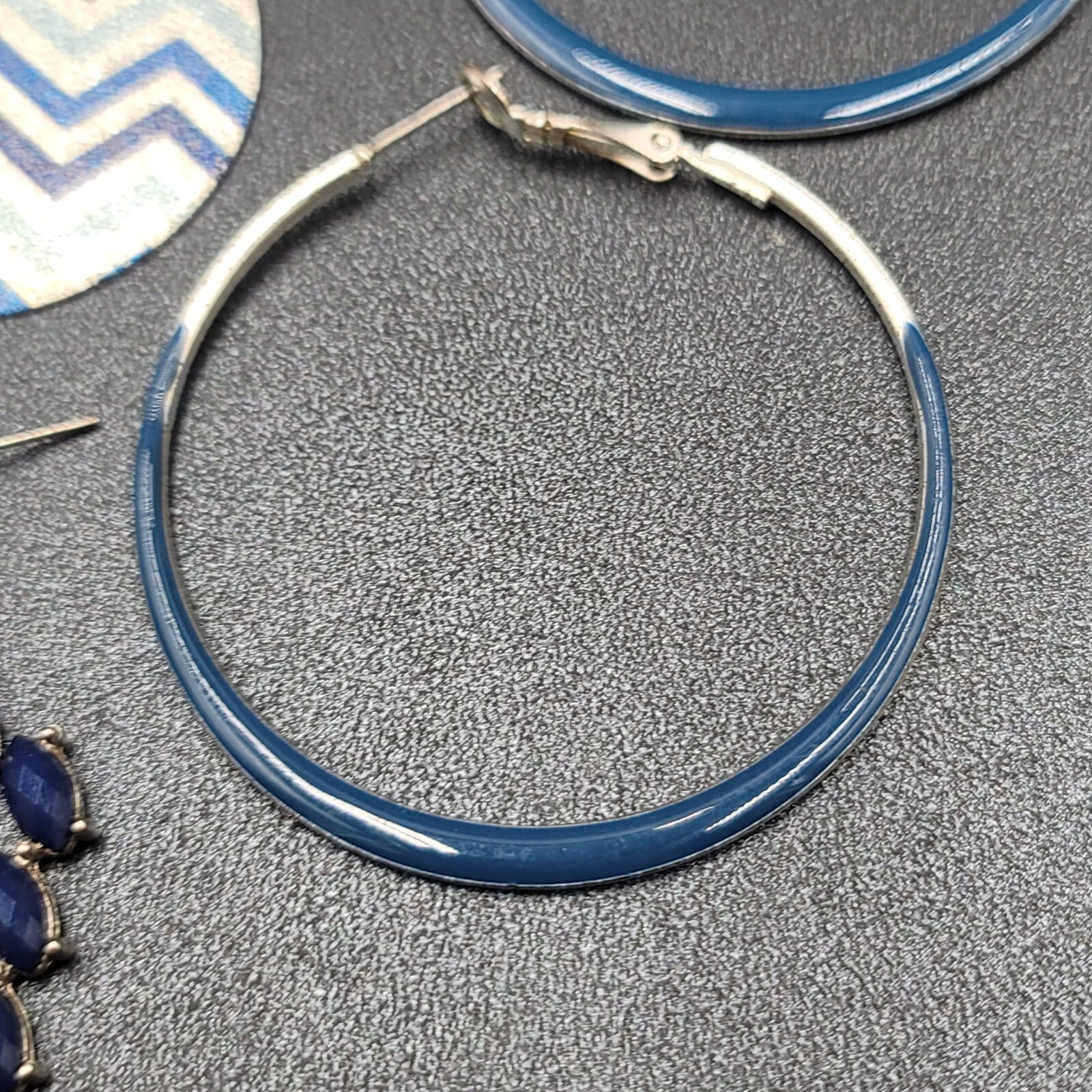 Lot of 3 Pierced Earrings Silver tone Blue Hoops Dangle