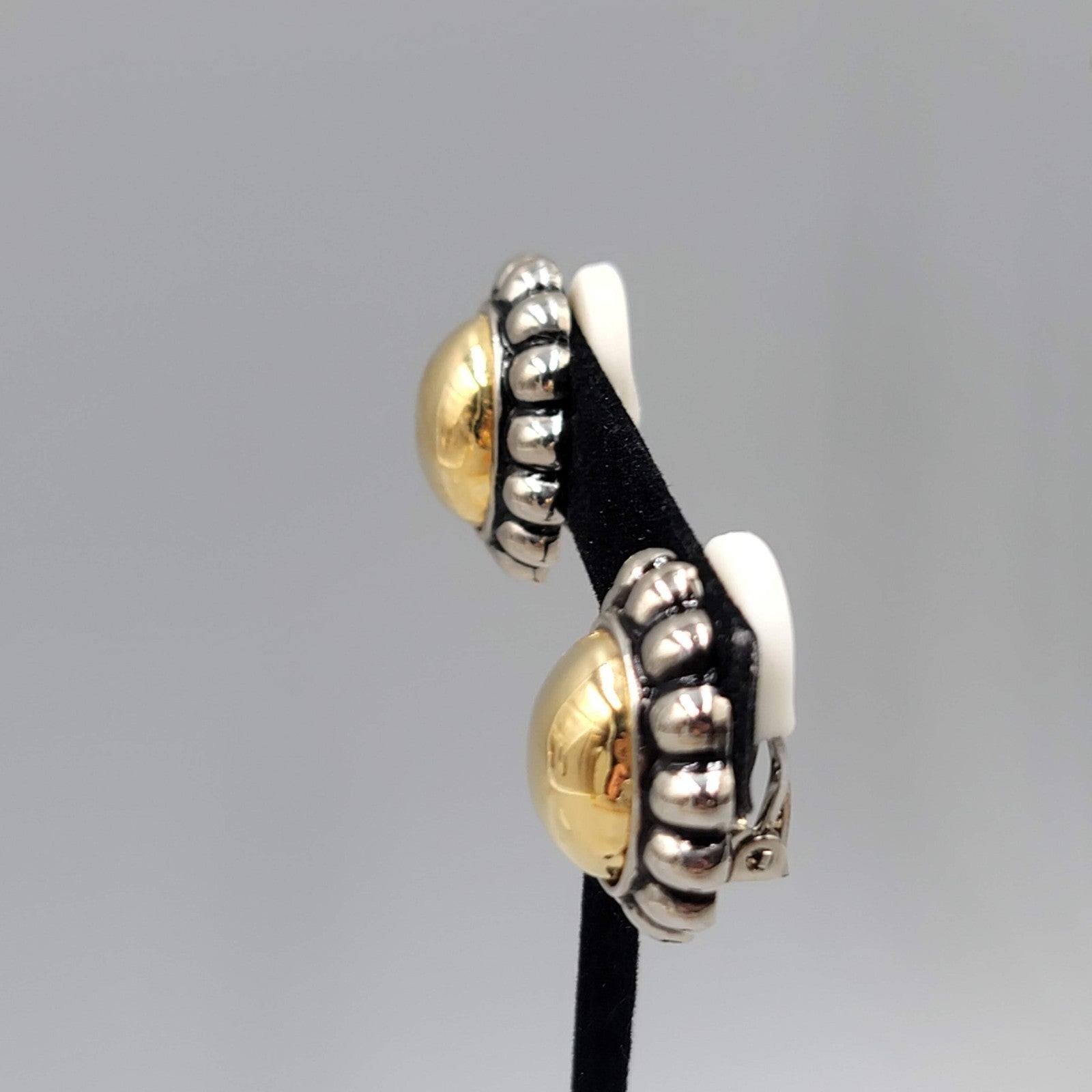 Vintage Two Toned Oval Clip on Earrings Gold Plated Drop 1 in