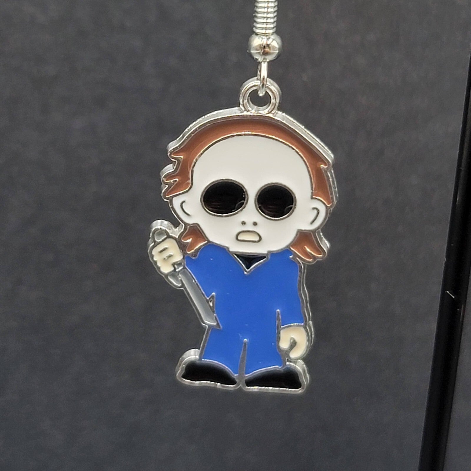 Michael Myers Pierced Earrings Enamel Halloween Horror Movie Dangle 1.25" FS
