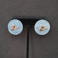 Vintage Pierced Earrings Blue Disc Western Cowboy Hat Silver tone 1 1/8"