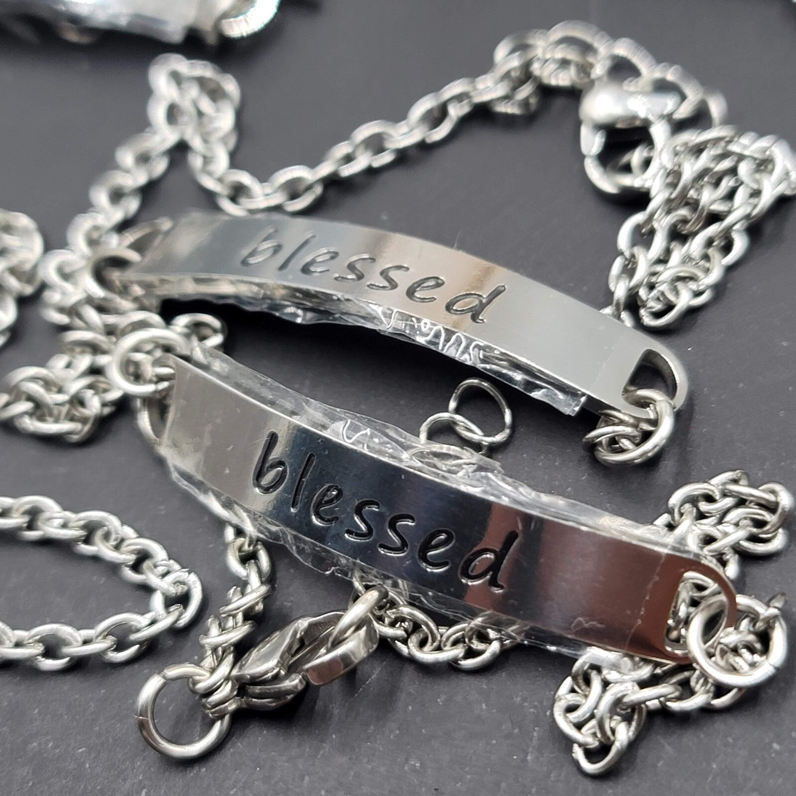 Lot of 12 BLESSED Bracelets Silver tone ID Chain Bracelet Adjustable  NEW