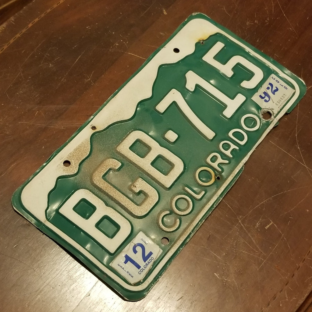 License Plate COLORADO BGB-715 12" x 6" Green White