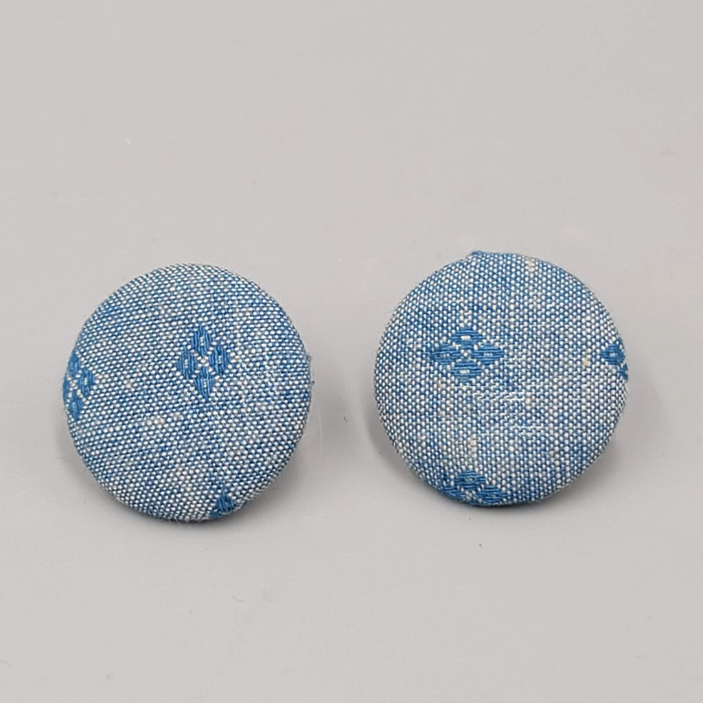 Vintage Round Denim Pierced Earrings 1 1/8"