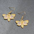Halloween Moth Pierced Earrings Jack o Lantern Flowers Gold tone Dangle 3/4"