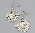 Statement Rhinestone Pierced Earrings Silver tone Dangle 1 1/8"