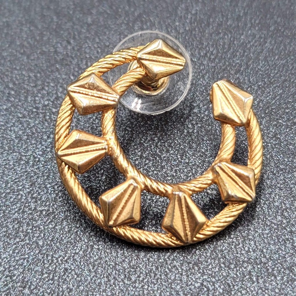 Vintage Pierced Earrings Gold tone Open Circle Textured Unique Design 1"