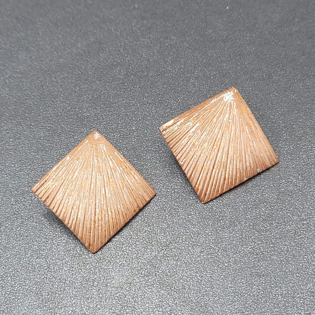 Vintage Pierced Earrings Painted Textured Square Drop 1 3/8"