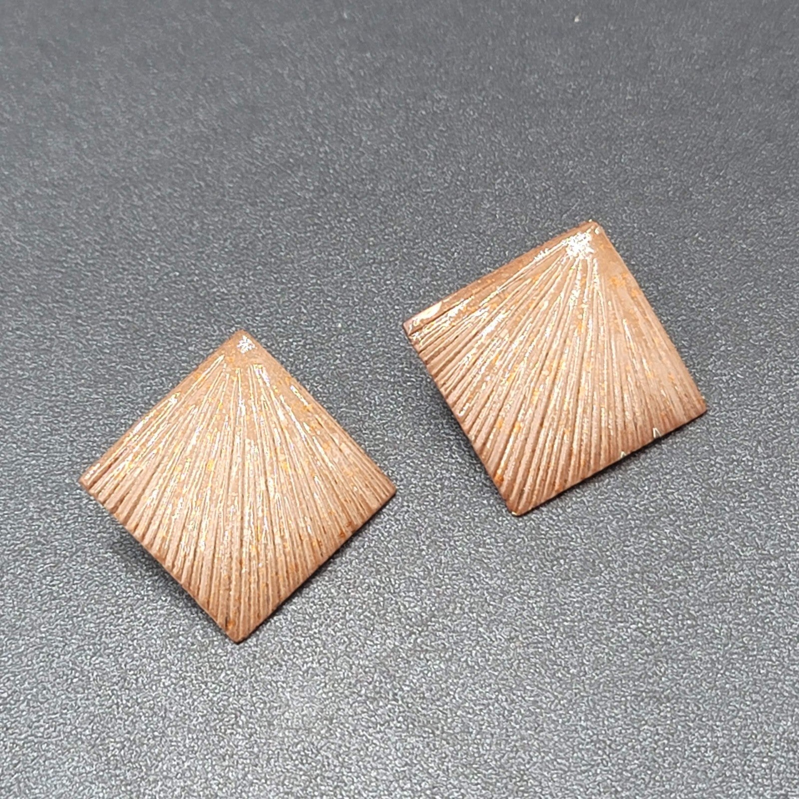 Vintage Pierced Earrings Painted Textured Square Drop 1 3/8"