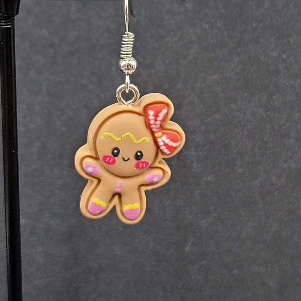 Gingerbread Girl Christmas Pierced Earrings Puffy 3D Dangle 1"