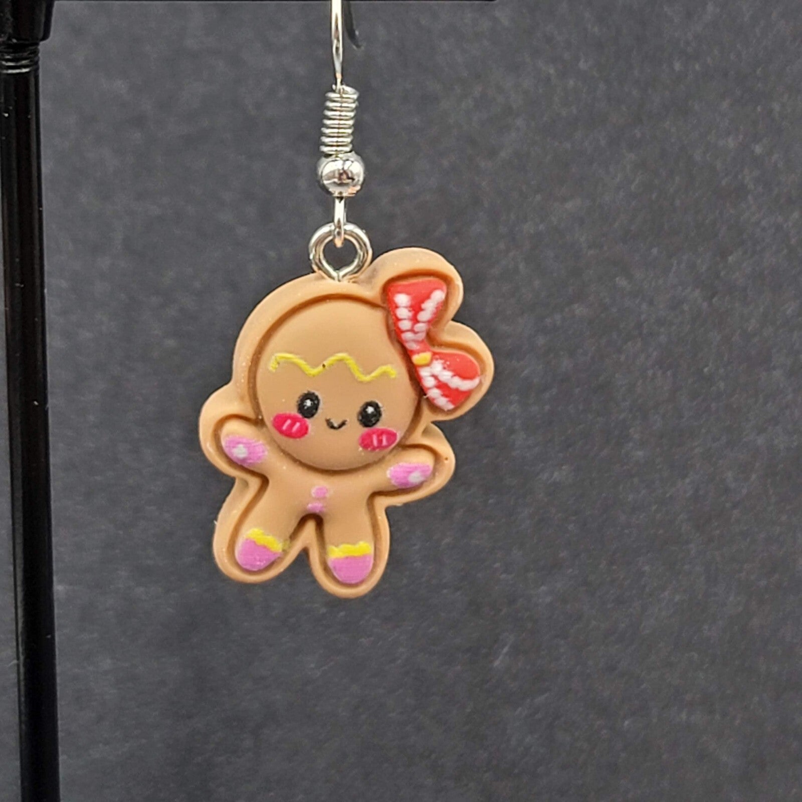 Gingerbread Girl Christmas Pierced Earrings Puffy 3D Dangle 1"