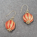 Pierced Earrings Gold tone Hand Painted Pottery Bead Dangle 3/4"