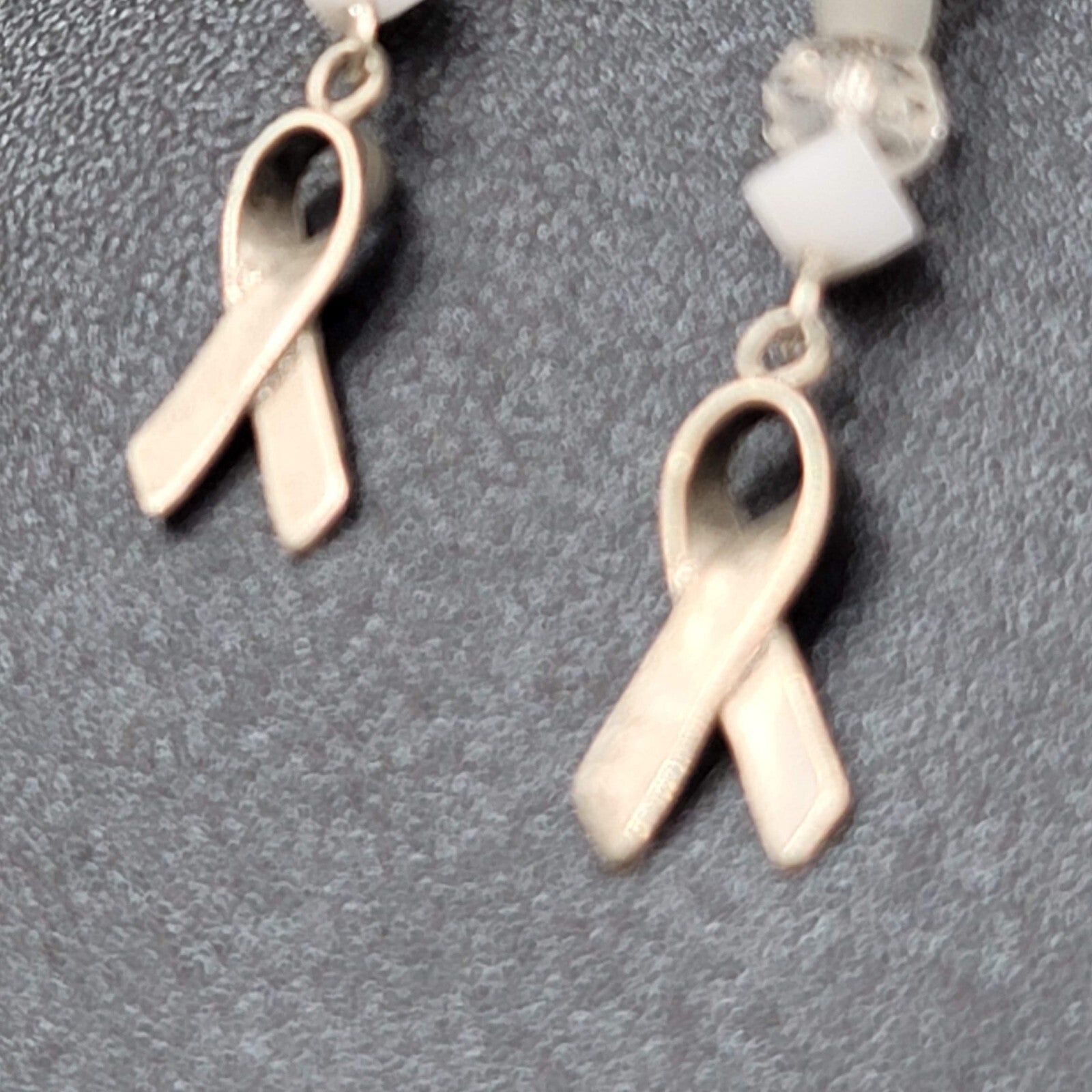 Sterling Silver Pierced Earrings 925 Beaded Awareness Ribbon 1.75" 