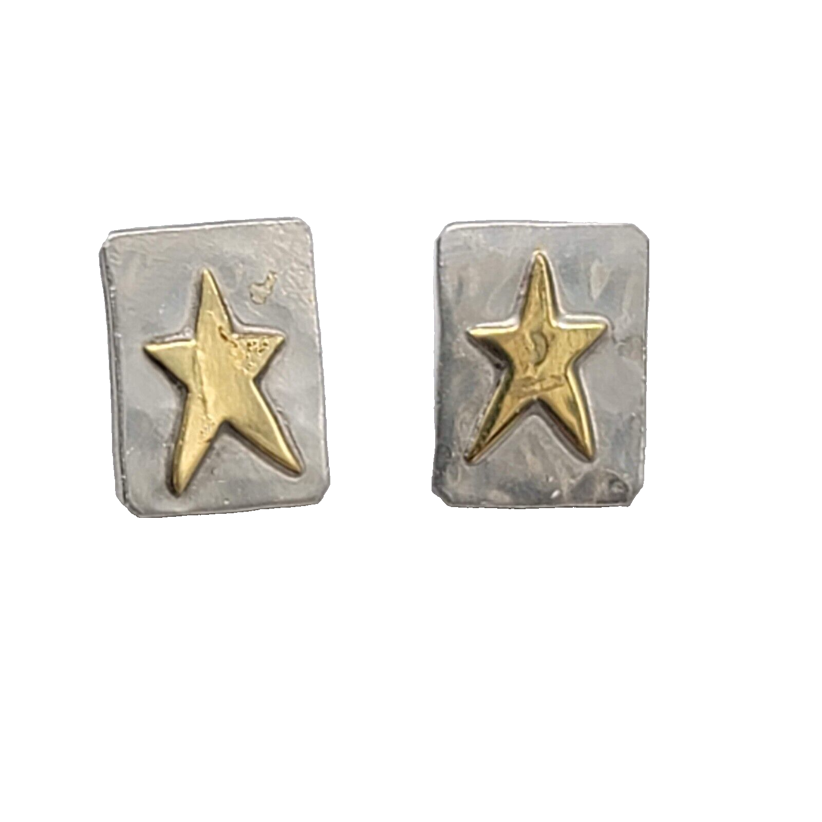 Vintage Don Miller Pierced Earrings Brass Pewter Star Rectangle Studs 1/2"